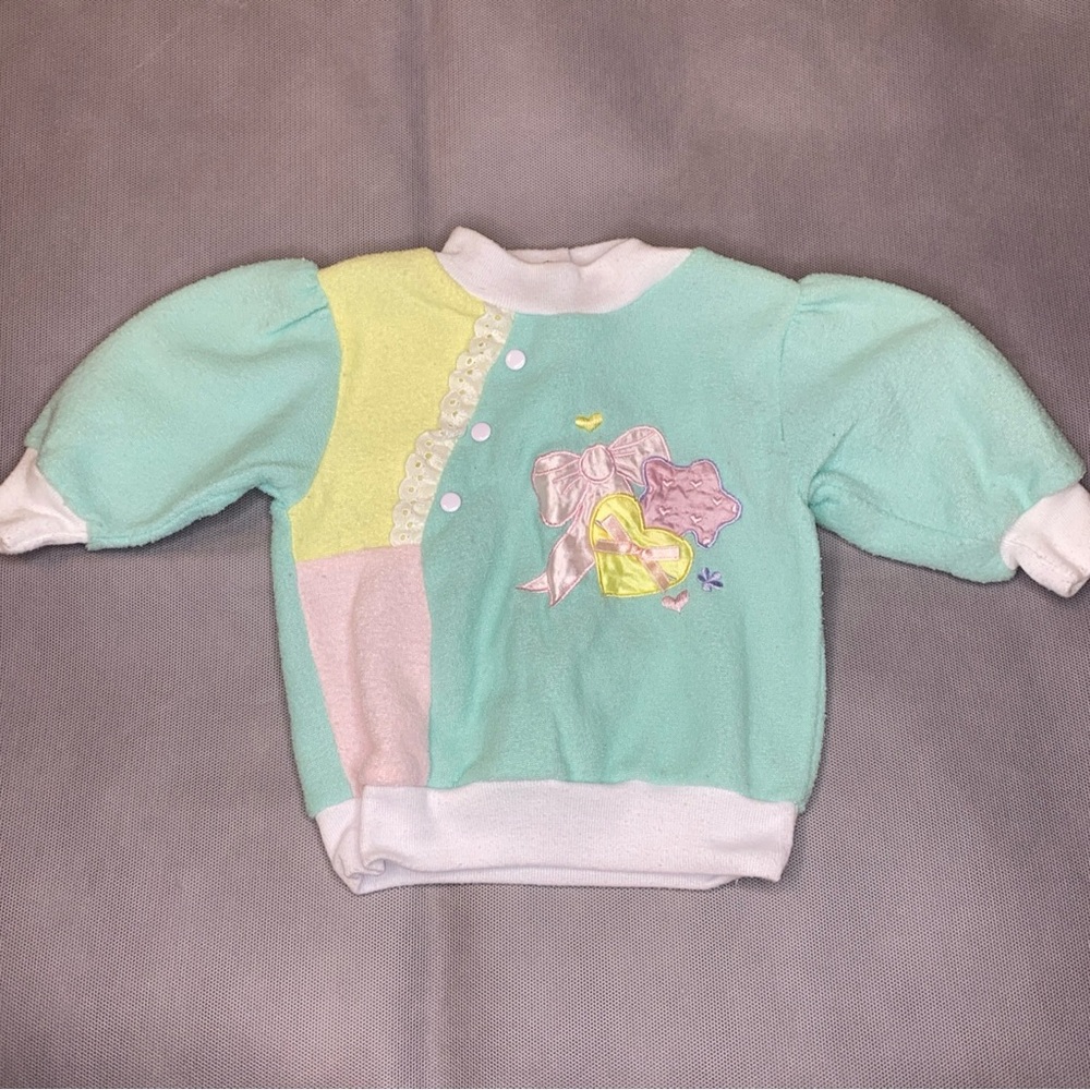 Vintage Small Steps Pastel Bow Heart Ruffles Valentines 12m Girl Sweatshirt